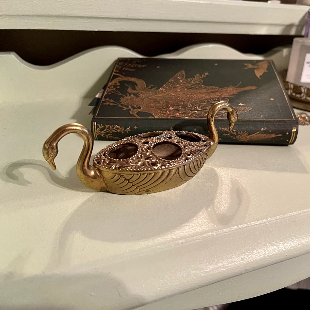 Vintage Brass Swan Lipstick Holder